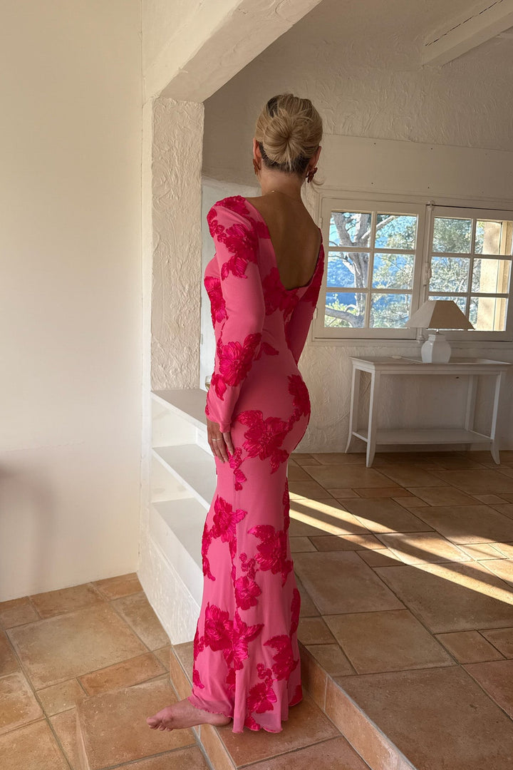 Flora Mesh Dress Fuchsia Pink Flower | Kjoler | Smuk - Dameklær på nett