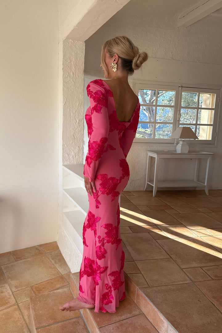Flora Mesh Dress Fuchsia Pink Flower | Kjoler | Smuk - Dameklær på nett
