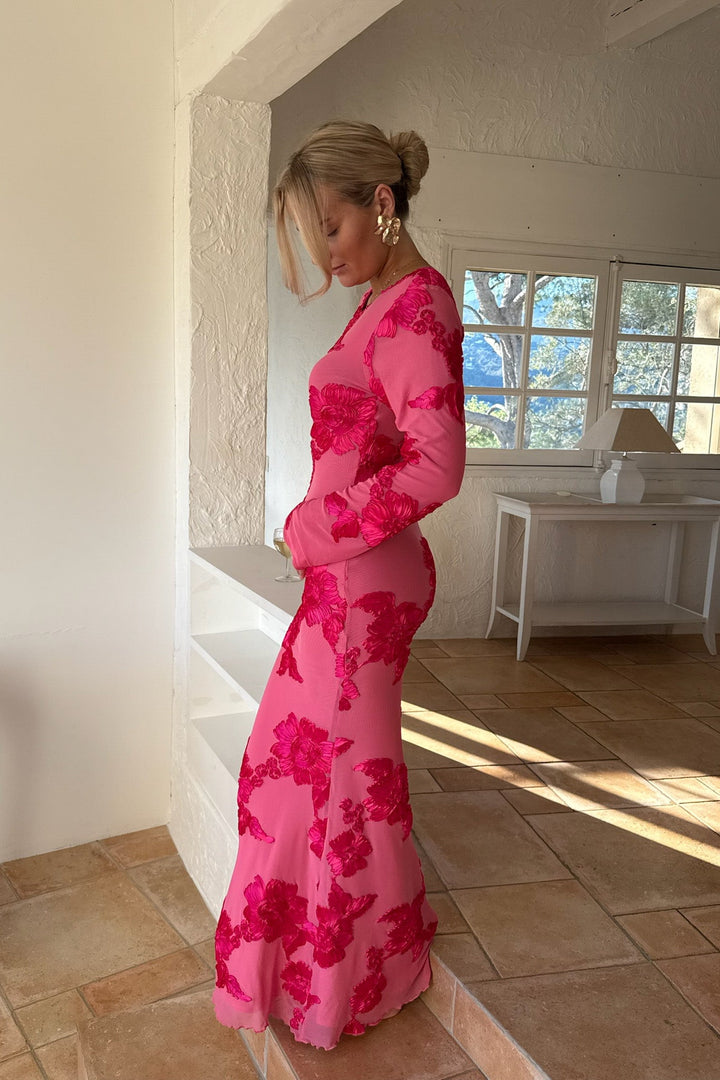Flora Mesh Dress Fuchsia Pink Flower | Kjoler | Smuk - Dameklær på nett