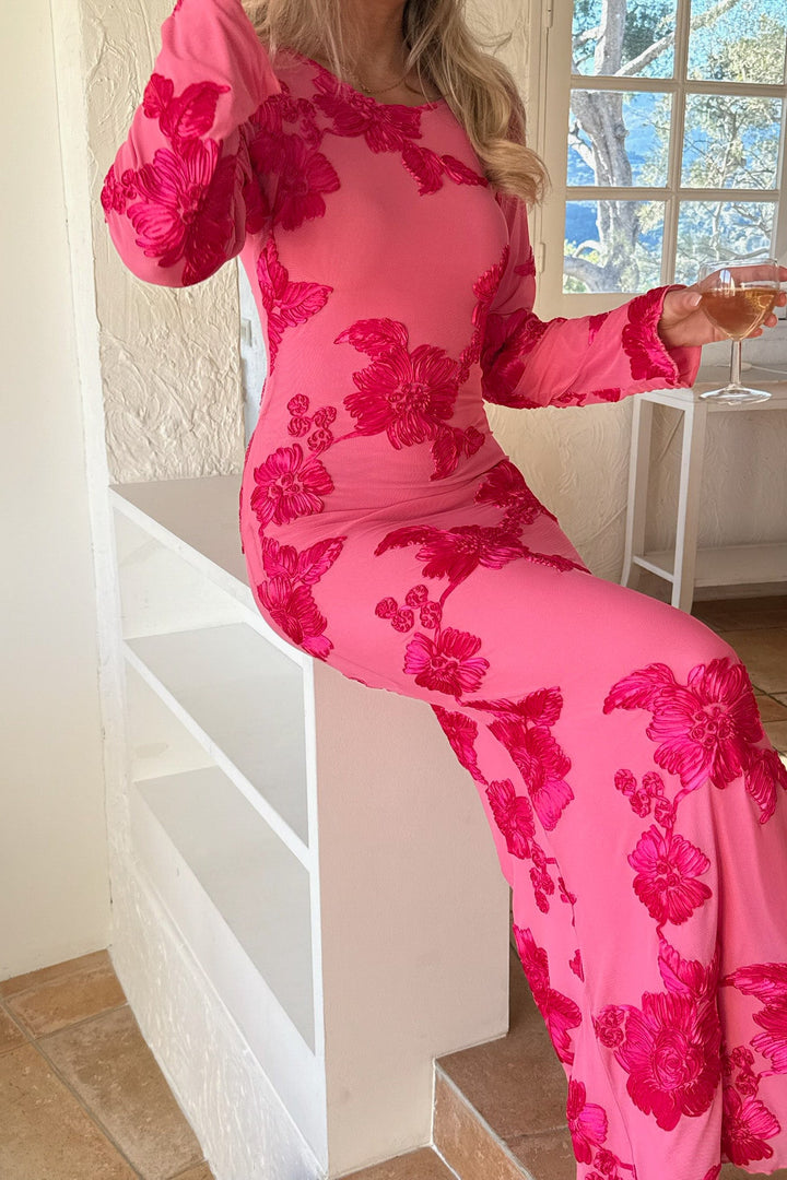 Flora Mesh Dress Fuchsia Pink Flower | Kjoler | Smuk - Dameklær på nett
