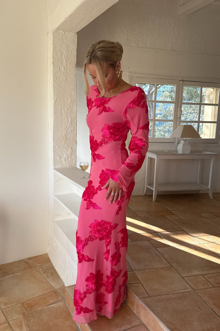Flora Mesh Dress Fuchsia Pink Flower | Kjoler | Smuk - Dameklær på nett