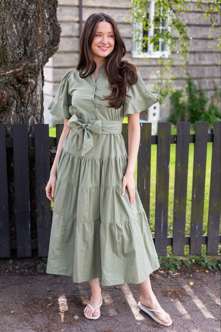 Gaia Dress Sage Poplin | Kjoler | Smuk - Dameklær på nett
