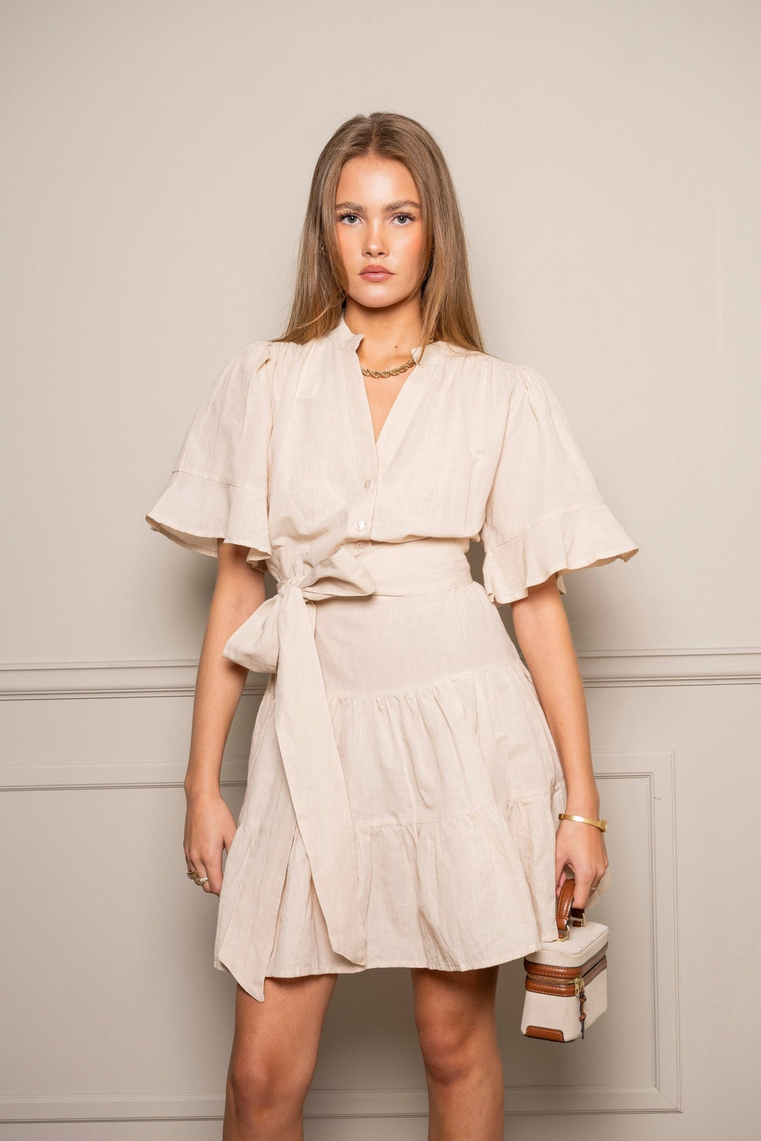 Gaia Mini Dress Sand Linen | Kjoler | Smuk - Dameklær på nett