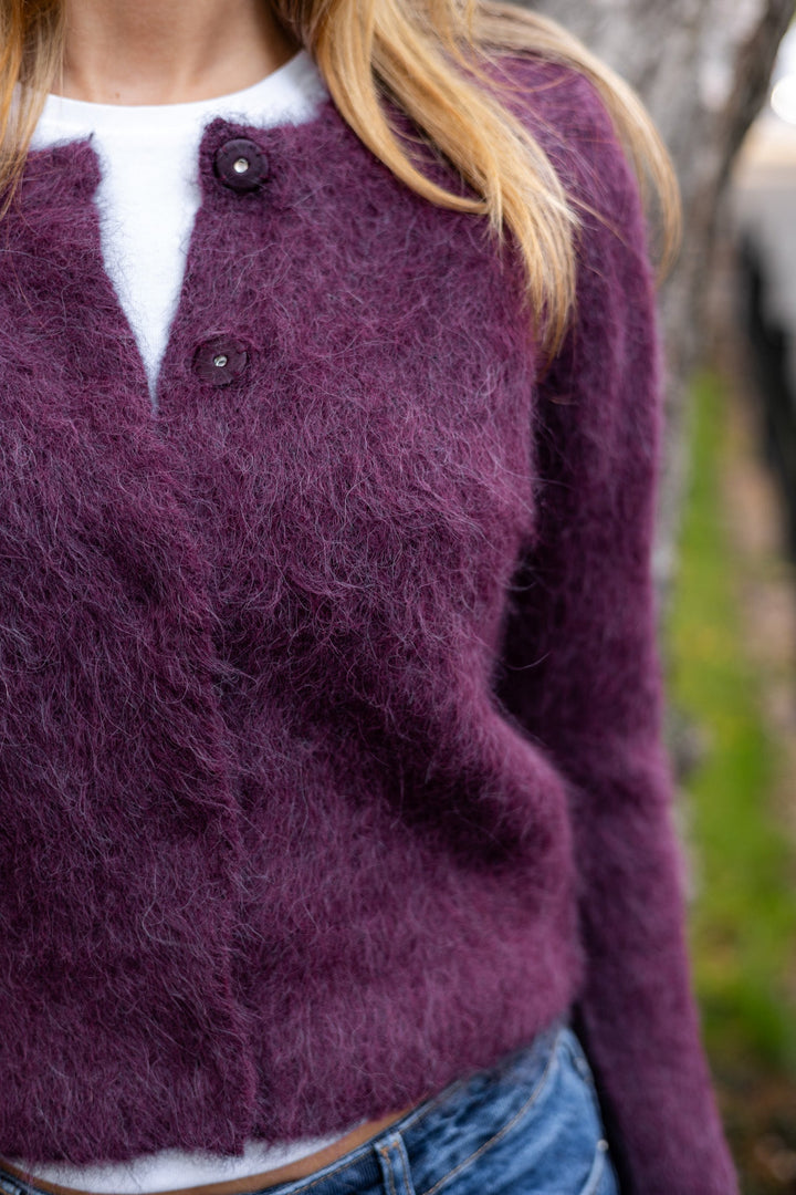 Hairy Knit Jacket Burgundy | Genser | Smuk - Dameklær på nett