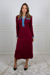 Jersey Dress with Jeans Details Bordeaux