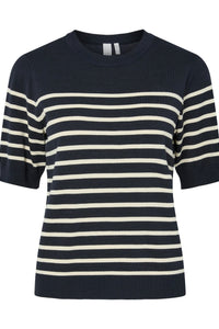 Lena Ss Knit Pullover Navy Blazer Birch