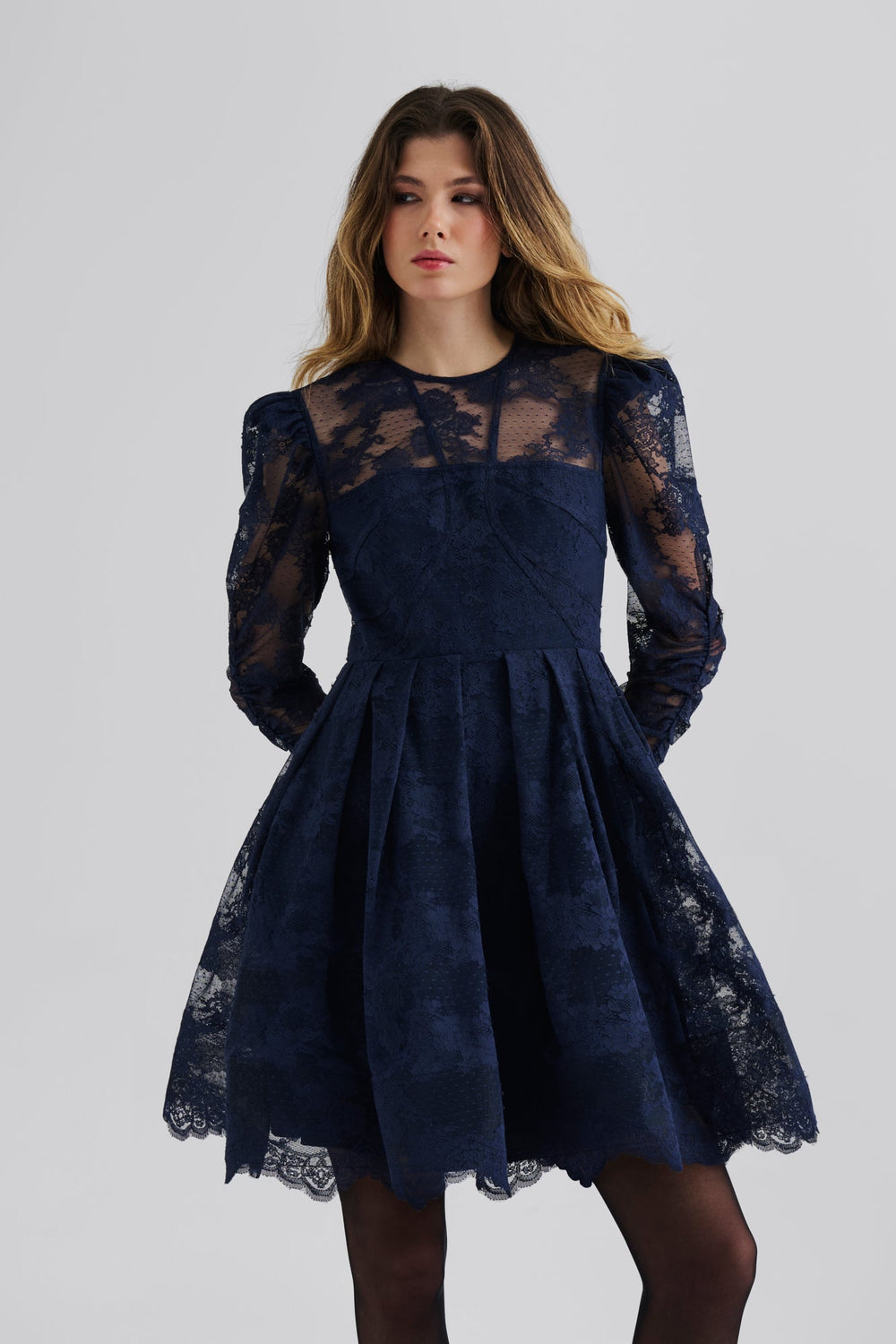 Leoni Lace Mini Dress Dark Blue | Kjoler | Smuk - Dameklær på nett