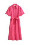 Linen Ss Shirt Dress Bright Fuschia