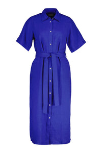 Linen Ss Shirt Dress Royal Blue
