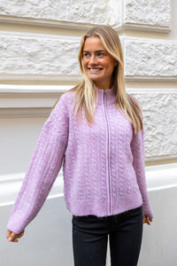 Lulu Cable Ls Knit Zipper Cardigan Winsome Orchid Melange