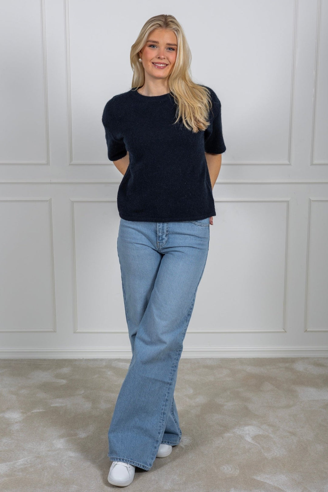 Maline - Liliana 2/4 Knit O - Neck Dark Sapphire Melange | Genser | Smuk - Dameklær på nett