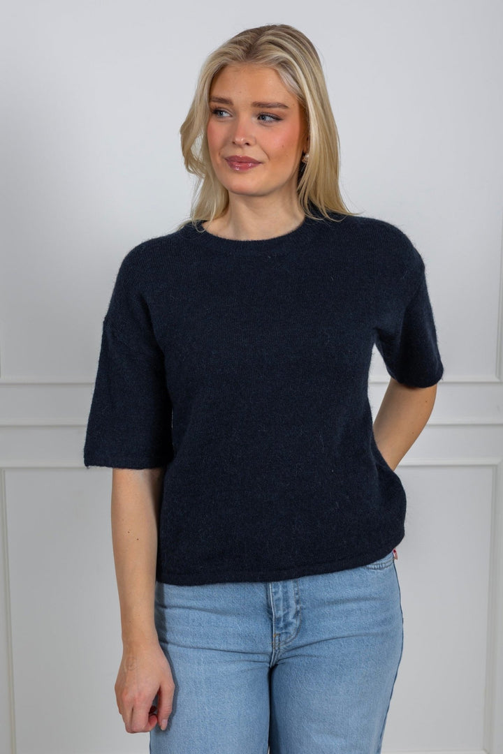 Maline - Liliana 2/4 Knit O - Neck Dark Sapphire Melange | Genser | Smuk - Dameklær på nett