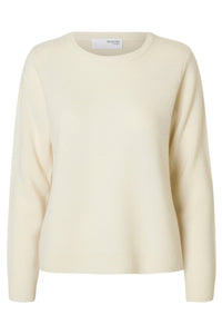 Manila Ls Knit Cashmere O-Neck Snow White Melange