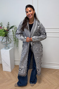 Maxi Fringe Cardigan Grey