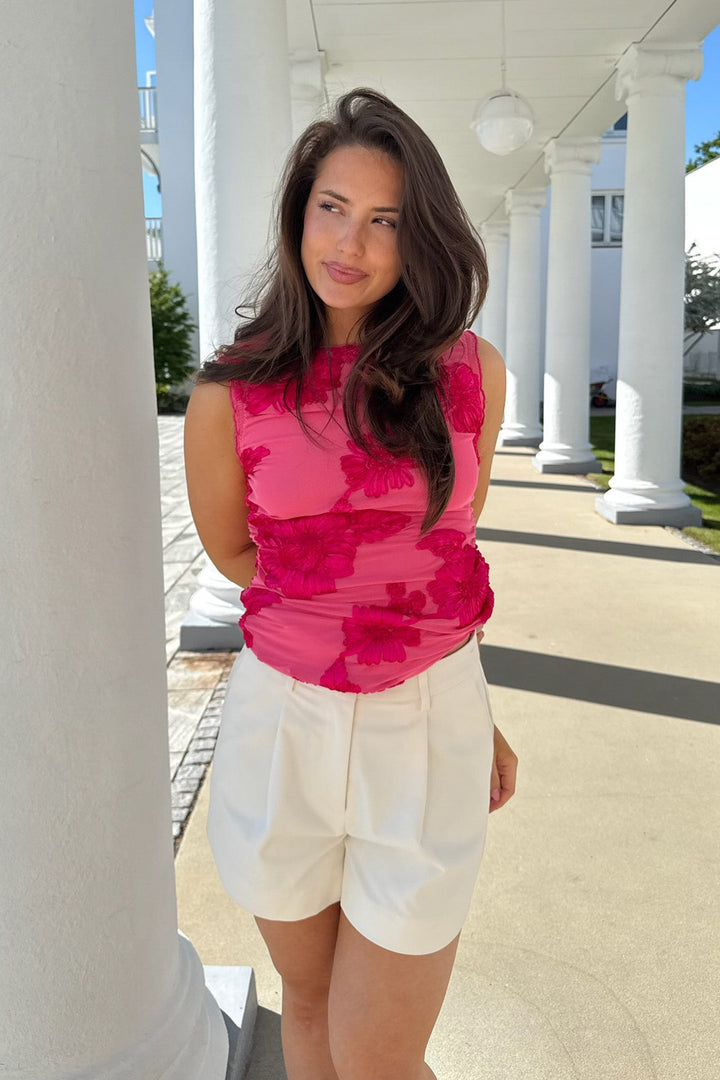 Mira Mesh Top Fuchsia Pink Flower | Topper | Smuk - Dameklær på nett