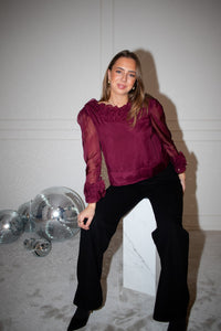 Organza Frilly Top Burgundy