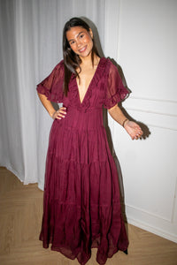 Organza Ruffle Dress Burgundy