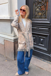 Paisley Frill Cardigan Beige