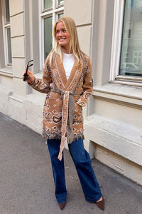 Paisley Frill Cardigan Camel