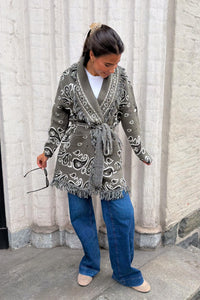 Paisley Frill Cardigan Khaki