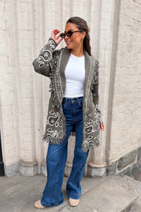 Paisley Frill Cardigan Khaki