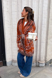 Paisley Frill Cardigan Teracotta