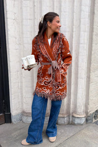 Paisley Frill Cardigan Teracotta