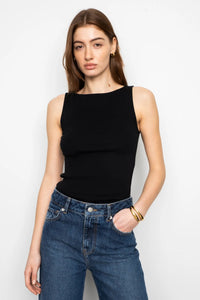 Peggy Rib Boatneck Top Black