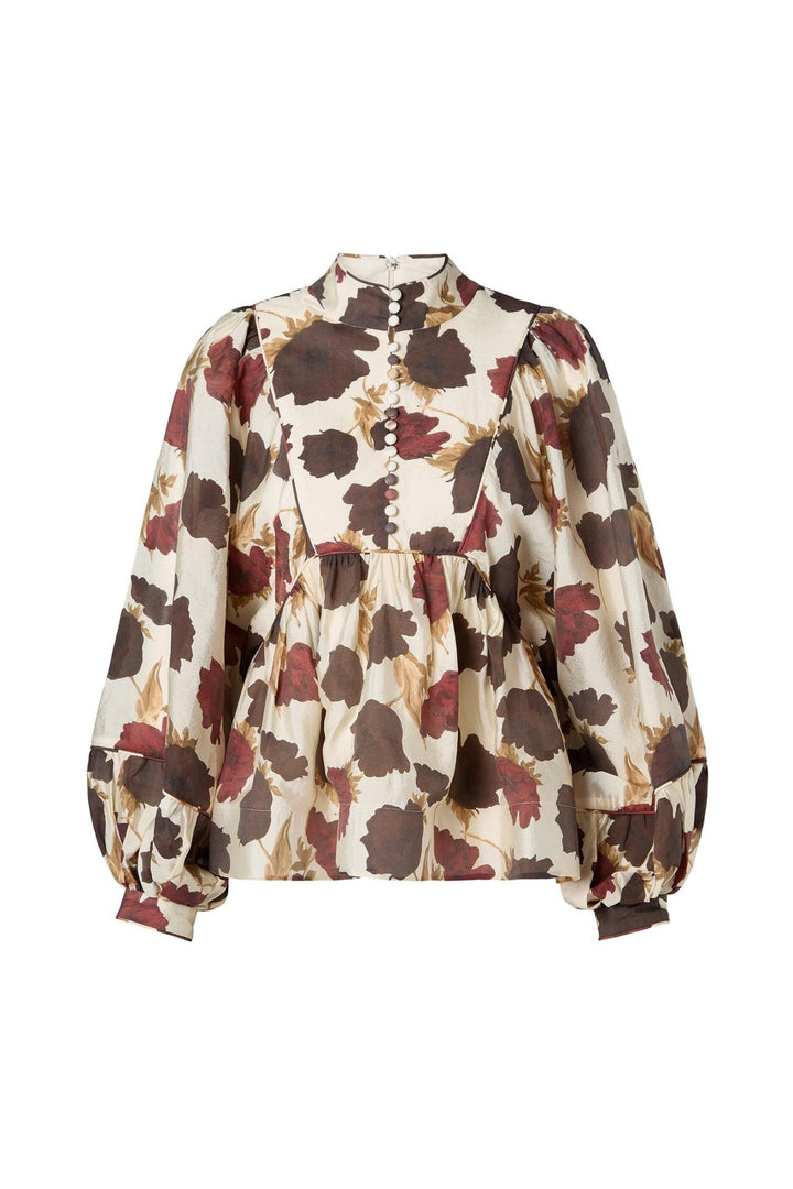 Pernilla High Neck Balloon Sleeve Blouse Wine Peony | Skjorter og bluser | Smuk - Dameklær på nett
