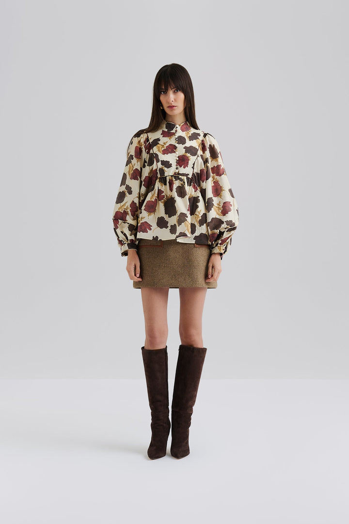 Pernilla High Neck Balloon Sleeve Blouse Wine Peony | Skjorter og bluser | Smuk - Dameklær på nett