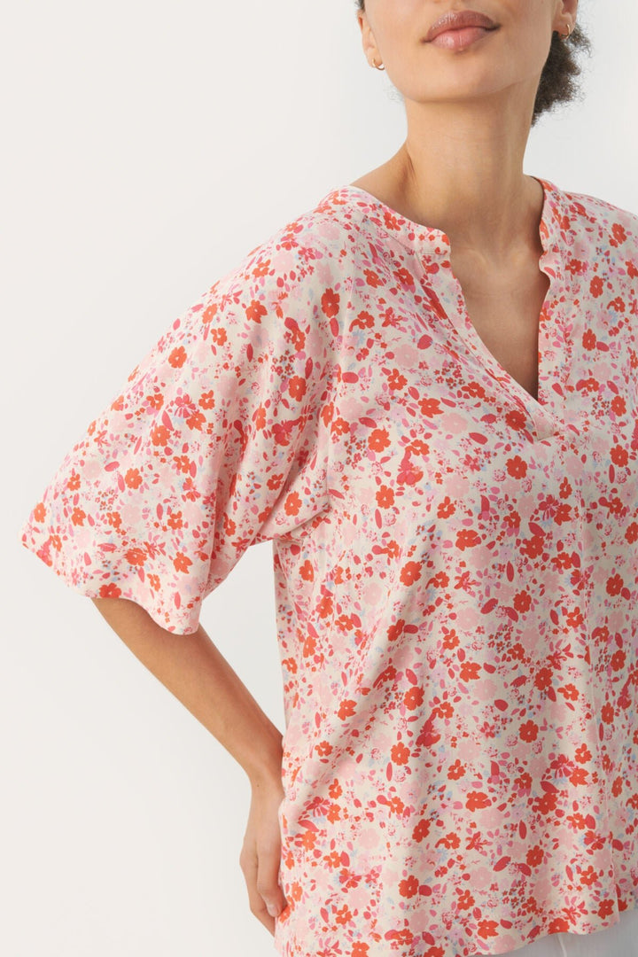 Petinanpw Blouse Mandarin Red Mini Flower | Skjorter og bluser | Smuk - Dameklær på nett