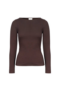 Petronella Rib Boatneck Dark Brown