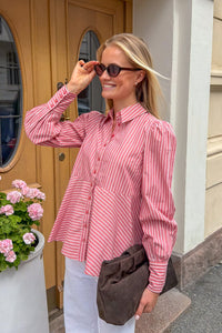 Poplin Peplum Blouse White Stripes