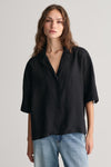 Relaxed Fit Linen Short Sleeve Shirt Ebony Black