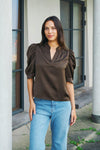 Roella Heavy Sateen Blouse Dark Brown