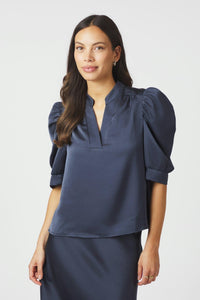 Roella Heavy Sateen Blouse Midnight Blue