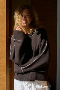 Roeme Knit Stitch Blouse Dark Brown