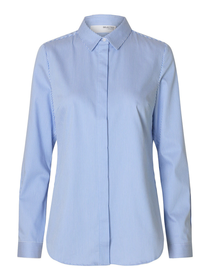 Romie Ls Striped Fitted Shirt Bright White Blue | Skjorter og bluser | Smuk - Dameklær på nett
