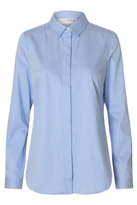 Romie Ls Striped Fitted Shirt Bright White Blue