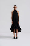 Sabrina Halterneck Ruffled Midi Dress Black