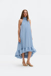 Sabrina Halterneck Ruffled Midi Dress Sky