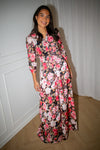 Satin Button-Down Dress Midnight Roses