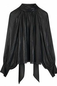 Satin Tie-Neck Blouse Black