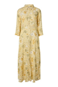 Savanna Long Shirt Dress Pale Banana Lemon Print