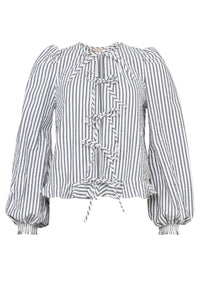 Seersucker Bow Blouse Marine Stripe