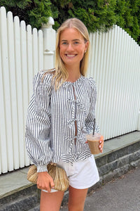 Seersucker Bow Blouse Marine Stripe
