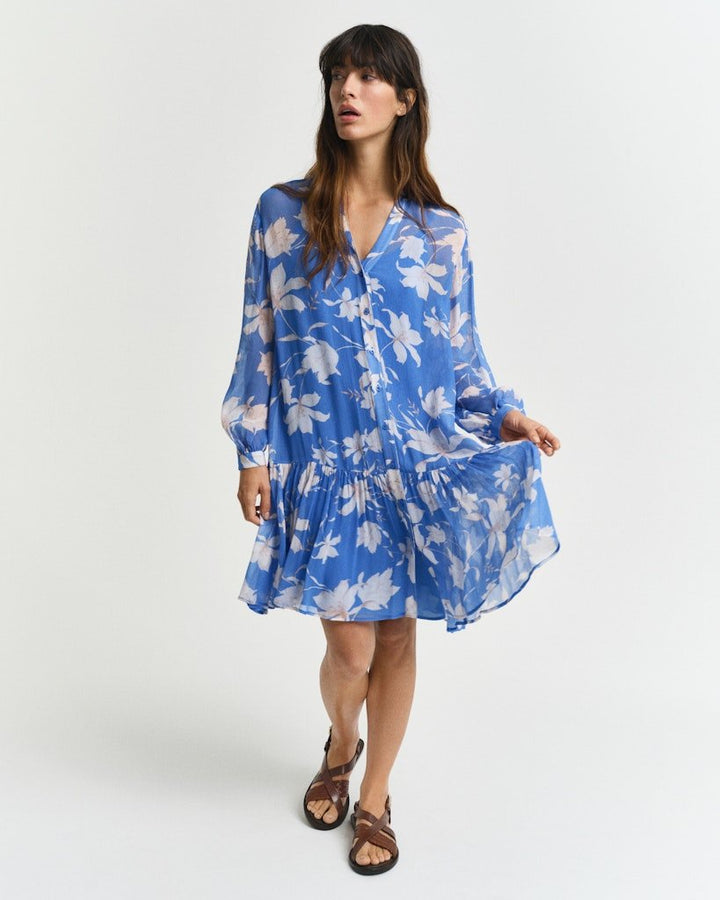 Sheer Floral Print Dress Perfect Blue | Kjoler | Smuk - Dameklær på nett