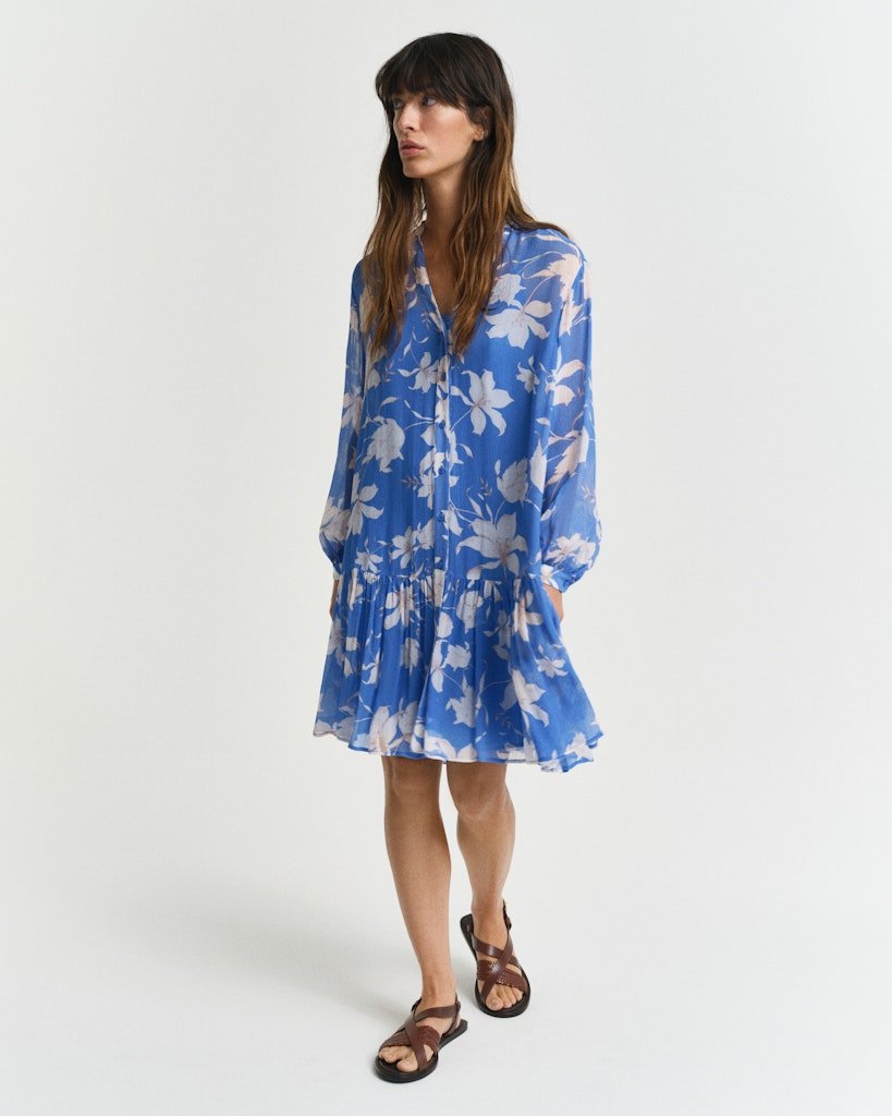 Sheer Floral Print Dress Perfect Blue | Kjoler | Smuk - Dameklær på nett