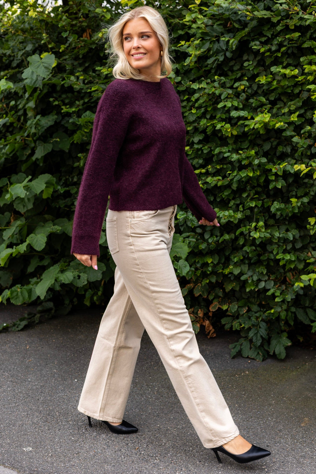 Sia Ras Ls Knit New O - Neck Fig Melange | Genser | Smuk - Dameklær på nett