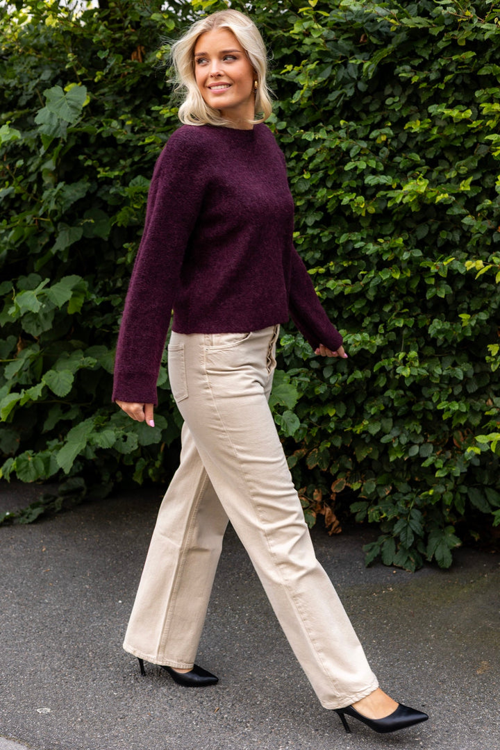 Sia Ras Ls Knit New O - Neck Fig Melange | Genser | Smuk - Dameklær på nett